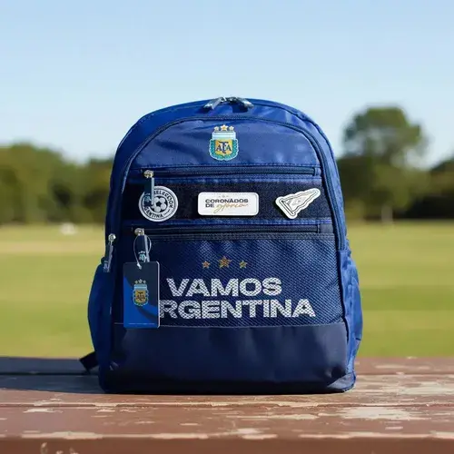 Mochila Afa Argentina Escolar Reforzada Velcro Con Parches 5