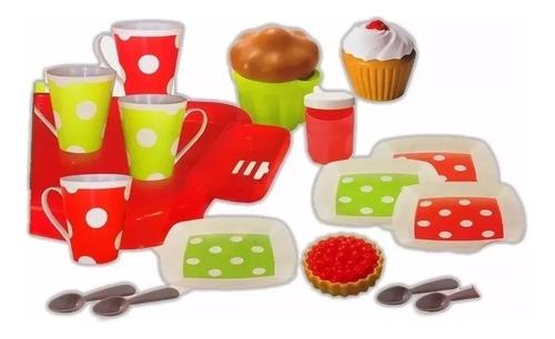 Set De Cafe Con Bandeja Cupcakes Y Accesorios Juego Antex Rojo Y Verde 2