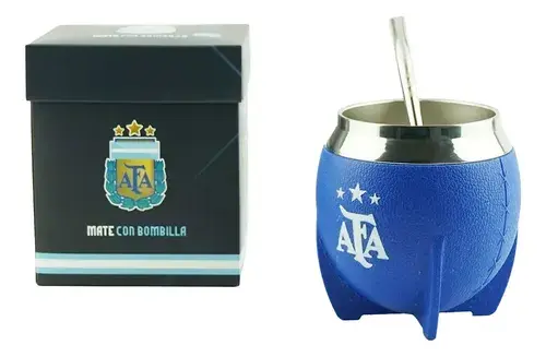 Mate Afa Argentina Cn Bombilla Acero Inoxidable Licencia Ofi Azul Afa