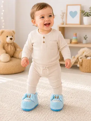 Pantuflas Escarpines Bebe Antideslizante Primeros Paso Abrig Perrito Celeste 12-18 Meses Rayado 4