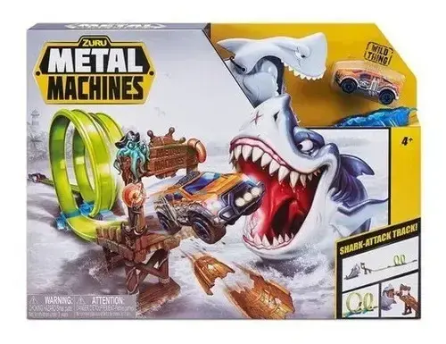 Combo Pista Tiburón Metal Machines Zuru Lanzador + 3 Autitos Gris 6
