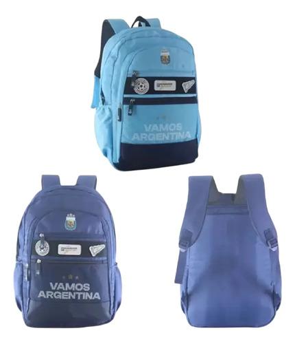 Mochila Afa Argentina Escolar Reforzada Velcro Con Parches 9