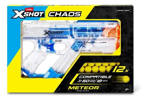 X-shot Chaos Meteor Pistola Con 12 Bolas Pistola Premium Transparente Y Azul 5