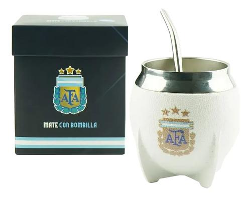 Mate Afa Argentina Cn Bombilla Acero Inoxidable Licencia Ofi Blanco Afa