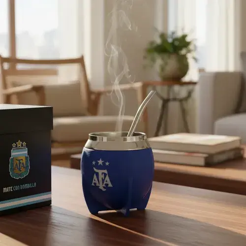 Mate Afa Argentina Cn Bombilla Acero Inoxidable Licencia Ofi Azul Afa 4