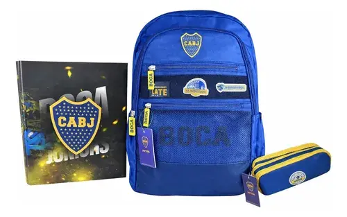 Super Kit Escolar Boca Junior Mochila + Carpeta + Cartuchera 12