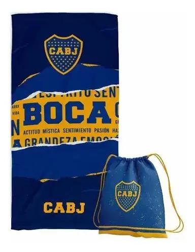 Toallon Playero Microfibra Seca Rapido Boca Junior + Mochila 14