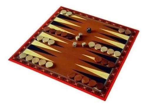 Juego Backgammon Bisonte Tablero 34x34 Fichas De Madera 2
