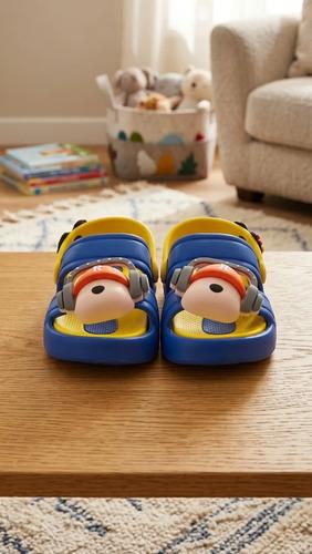 Sandalias Verano De Goma Para Niños Perrito Con Auriculares Azul Y Amarillo Sandalias Verano De Goma Perro Con Auriculares Azul Y Amarillo 26-27