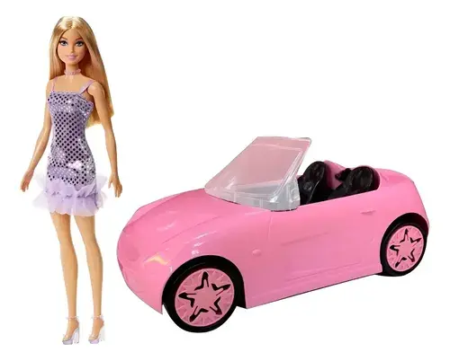 Combo Muñeca Barbie Glitz 30 Cm Original Mattel + Auto Rosa 2