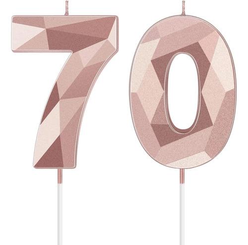 Velas De Cumpleaños Número 70 Forma Diamante 3d Color Rosa