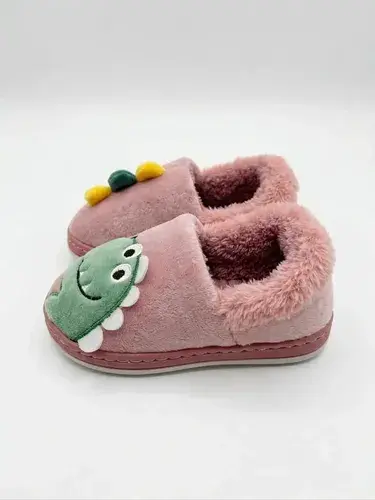 Pantuflas Infantiles Peluche Abrigadas Varios Modelos Unisex Dino Rosa Rojizo Con Corderito 28-29 3
