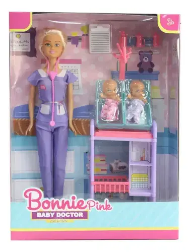 Muñeca Kiara Pediatra Doctora Con 2 Bebes Y Accesorios Poppi