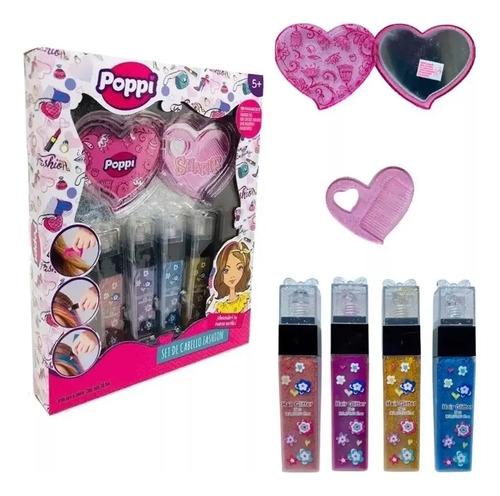Combo Set Maquillaje Espejo + Set De Cabello Infantil Niña 3