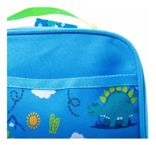 Lunchera Termica Dinosaurio T-rex Escolar Primaria Colonia Celeste Y Verde 4