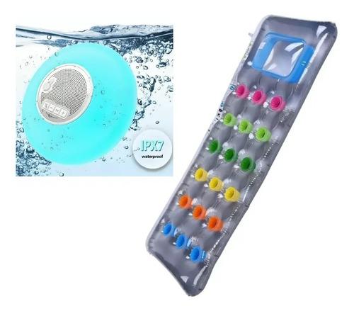 Combo Parlante Para Pileta Sumergible + Colchoneta Portavaso Celeste 10