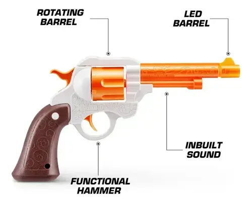 Set Vaquero, Pistola, Esposas Y Balas Con Luz Y Sonido Xshot Naranja Claro 3