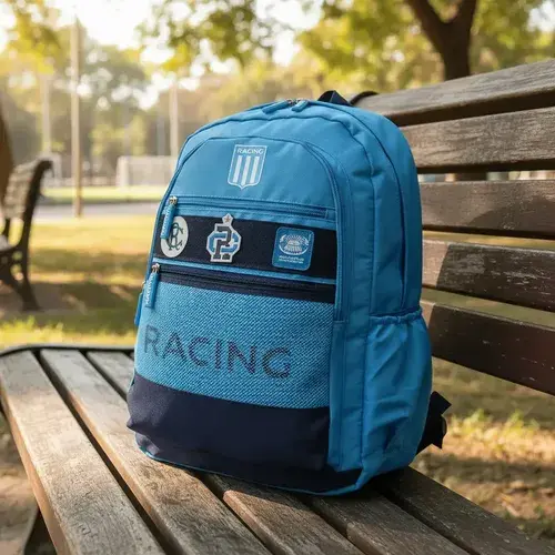 Mochila Racing Club Velcro Con Parches Escolar Reforzada 9