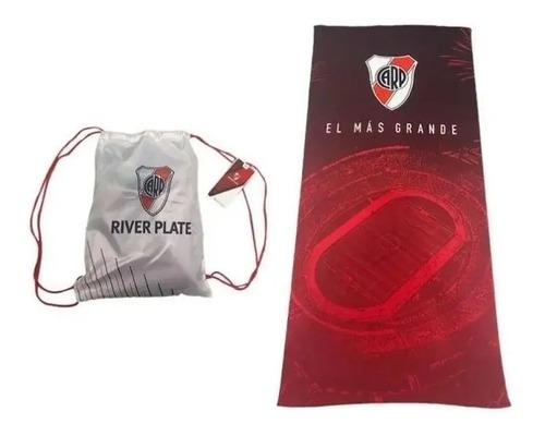 Toallon Playero Microfibra Seca Rapido River Plate + Mochila 10