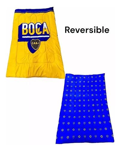 Acolchado Boca Juniors Reversible Abrigado 1.5 Plaza Frazada Boca 2 4