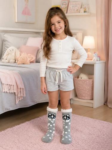 Pantumedias Infantiles Con Corderito Abrigadas Invierno Gris Perrito 32-35 2
