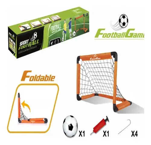 Arco De Futbol Con Red Plegable + Pelota + Inflador 45x60 Cm Naranja