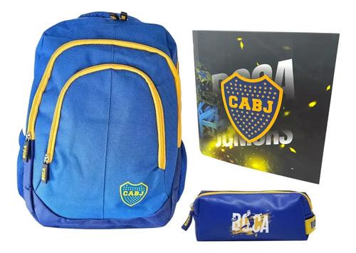 Super Kit Escolar Boca Junior Mochila + Carpeta + Cartuchera 11