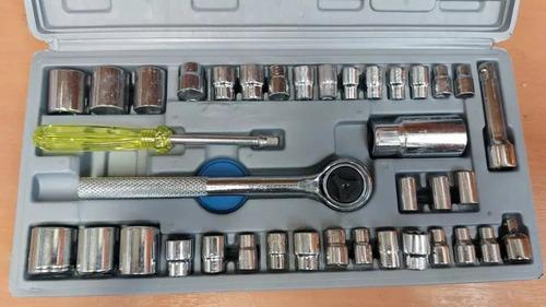 Caja De Herramientas Juego Llave Tubo Kit 40 Piezas Estuche Gris 3