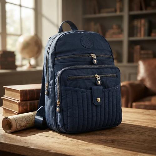 Mochila Urbana Con Bolsillos Y Compartimento Porta Botella Azul