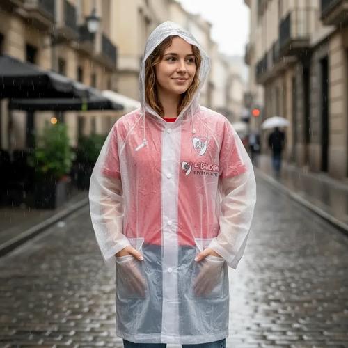 Piloto De Lluvia Con Capucha River Plate Oficial Impermeable Blanco 4 3
