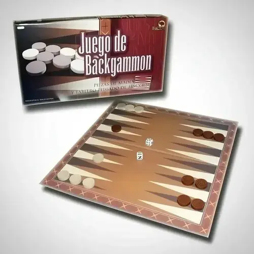 Juego Backgammon Bisonte Tablero 34x34 Fichas De Madera