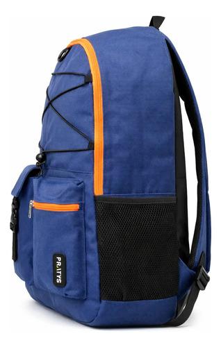 Mochila Escolar Urbana Reforzada Secundaria Facult Bolsillos Azul Con Naranja Tiras 2