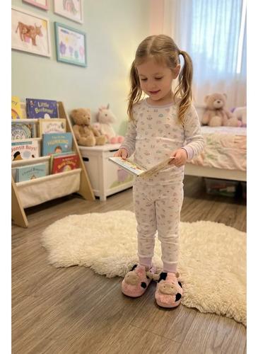 Pantuflas Infantiles Peluche Abrigadas Varios Modelos Unisex Vaca Abierta Rosa Con Corderito 32-33 2
