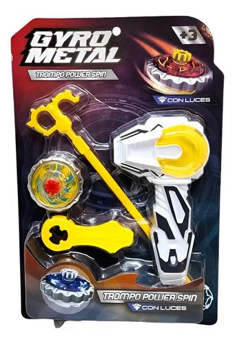 Trompo Con Luz Power Spin Gyro Metal Lanzador + Trompo