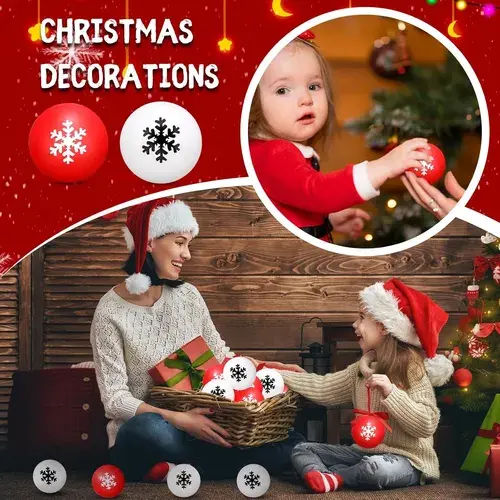 Set 36 Pelotas Antiestrés Navidad Copo De Nieve Kasyat Rojo Y Blanco 7