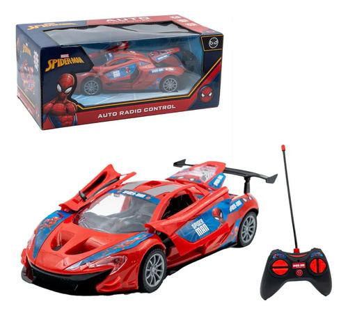 Auto A R/c De Spiderman Abre Puertas Con Luz Rre 52928 Color Rojo
