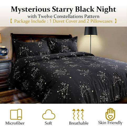 Funda Nórdica Zodiaco King Negra Estampado Constelaciones Negro 4