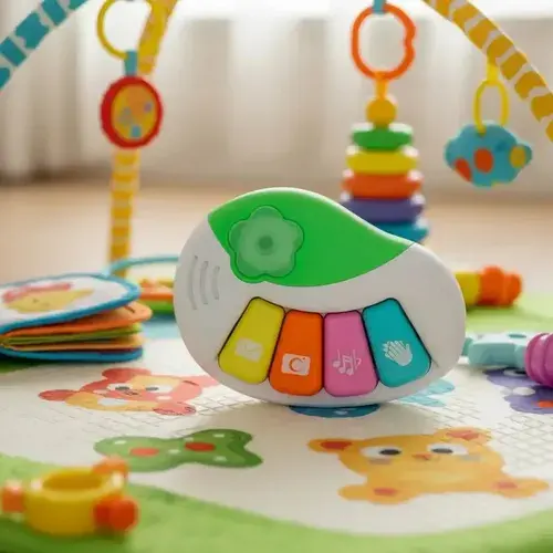 Mini Piano 4 Teclas Con Luz Y Musica Baby Gus Blanco/verde