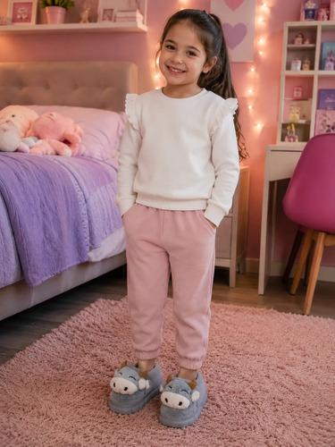 Pantuflas Infantiles Peluche Abrigadas Varios Modelos Unisex Vaquita Gris Con Corderito 32-33 4