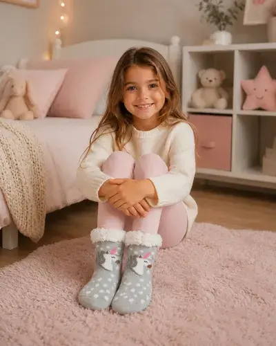 Pantumedias Infantiles Con Corderito Abrigadas Invierno Gris Unicornio 32-35 3
