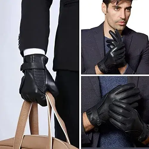 Guantes Cuero Fioretto Hombre Invierno Táctil Piel Oveja Negro S Cuero 2