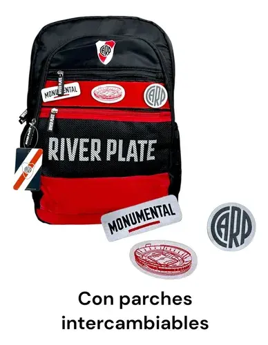 Mochila De River Plate Estampas Calidad ! Color Negro Y Rojo Diseño De La Tela Estampas Negro/rojo 3
