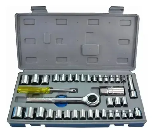 Caja De Herramientas Juego Llave Tubo Kit 40 Piezas Estuche Gris