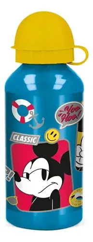 Botella De Aluminio Mickey Mouse 400 Ml Agua Bebidas Verano Azul 10