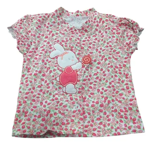 Conjunto Bebe Beba Algodon Estampado Con Bordado Flores Blanco Floreado Y Frutillas 4-6m 2