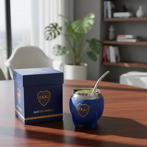 Mate Boca Juniors Con Bombilla Acero Inoxidable Licencia Ofi Azul Boca 2