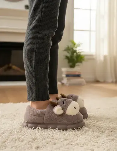 Pantuflas Infantiles Peluche Abrigadas Varios Modelos Unisex Vaquita Marron Con Corderito 34-35 2