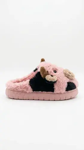 Pantuflas Infantiles Peluche Abrigadas Varios Modelos Unisex Vaca Abierta Rosa Con Corderito 32-33 3