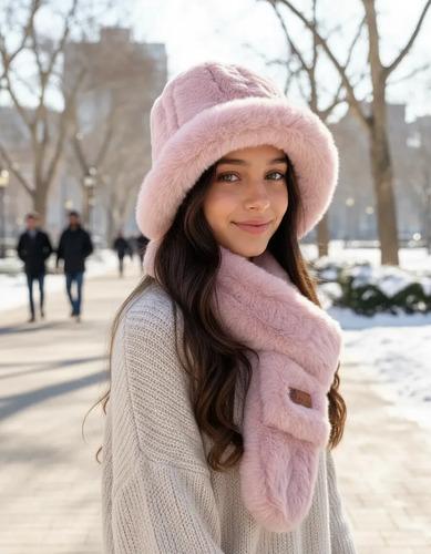 Gorro Peludo De Invierno De Animales, Orejeras Con Bufanda Rosa Viejo Un Orejas 2
