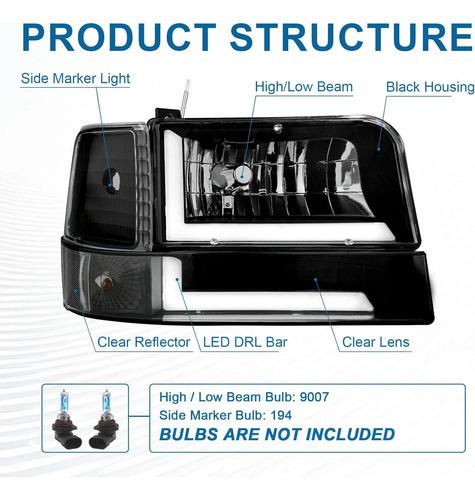 Faros Led Drl Ford F150 F250 F350 Bronco 92-96 Fullux 9007 Hb5 Negro 9